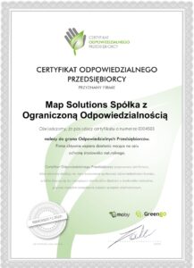 Certyfikat Odpowiedzialnego Przedsiębiorcy dla MAP solutions.