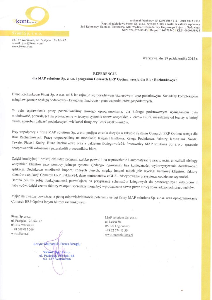 Referencje - 9kont Sp. z o.o.