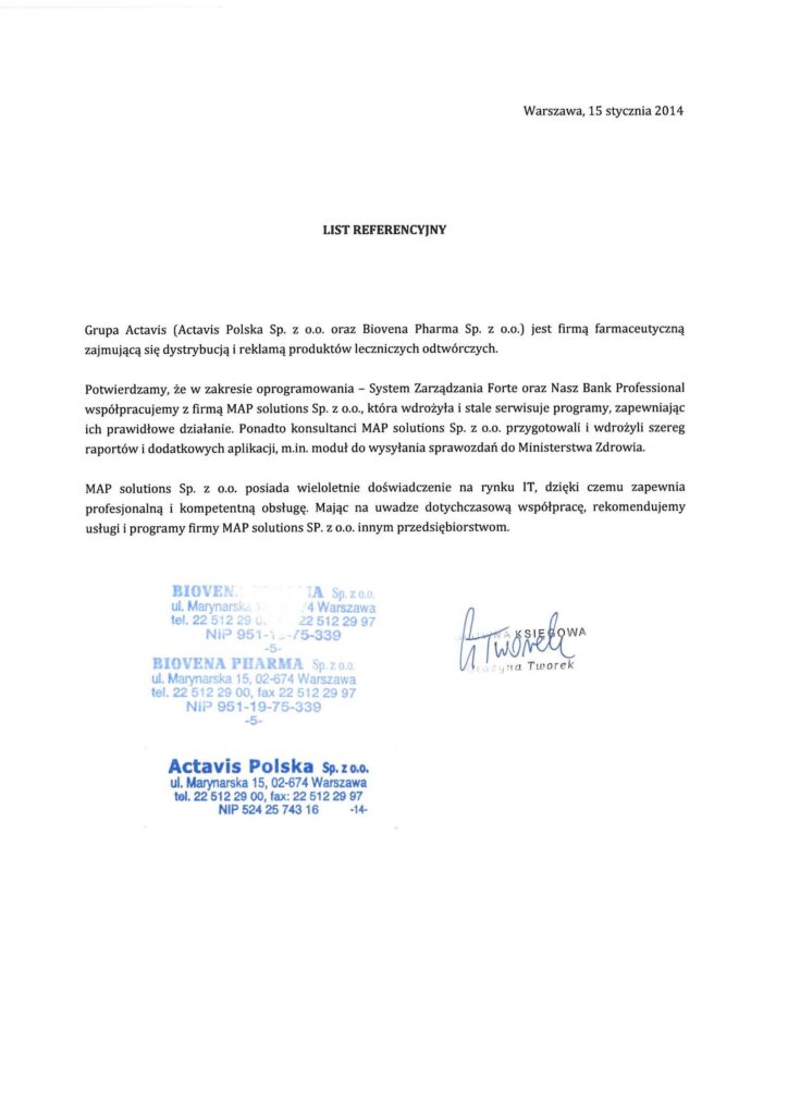 Referencje - Actavis Polska Sp. z o.o.