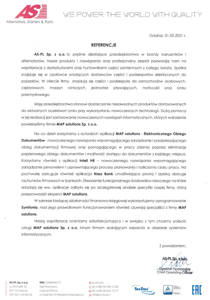 Referencje - AS-PL Sp. z o.o.