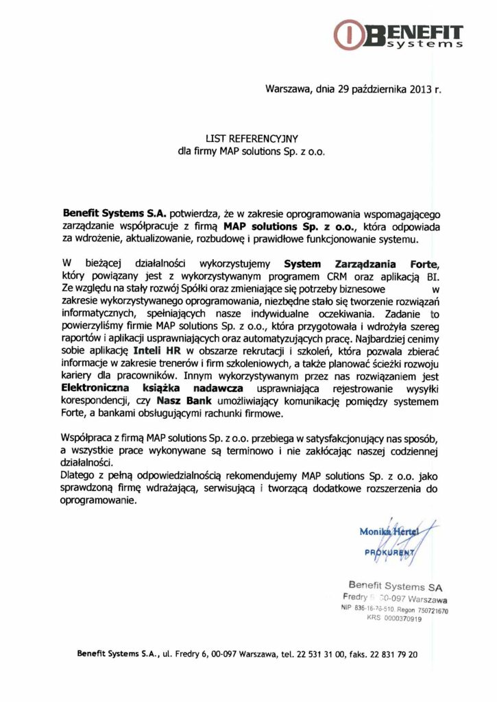 Referencje - Benefit Systems S.A.