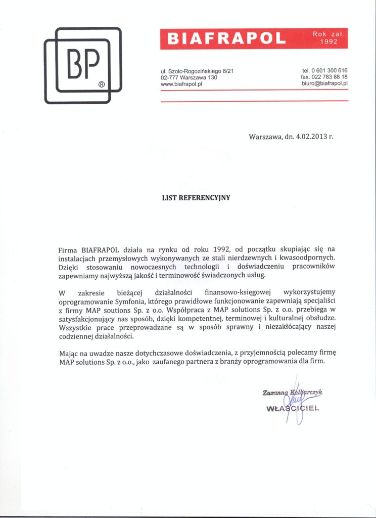 Referencje - BIAFRAPOL