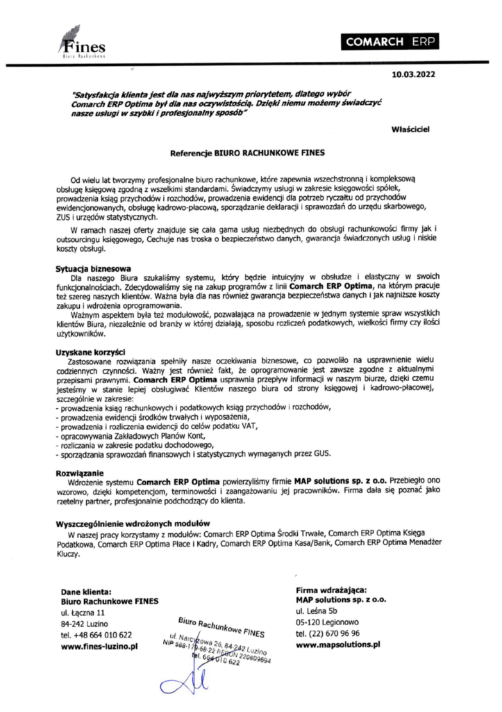 Referencje - Fines – Biuro Rachunkowe