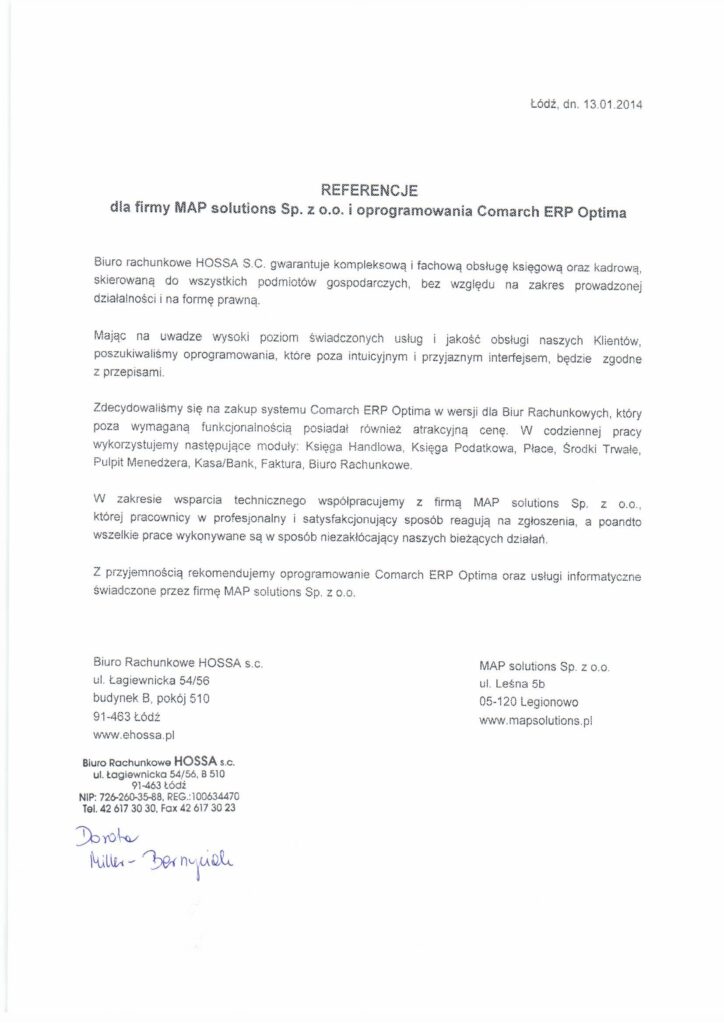 Referencje - Biuro rachunkowe HOSSA s.c.
