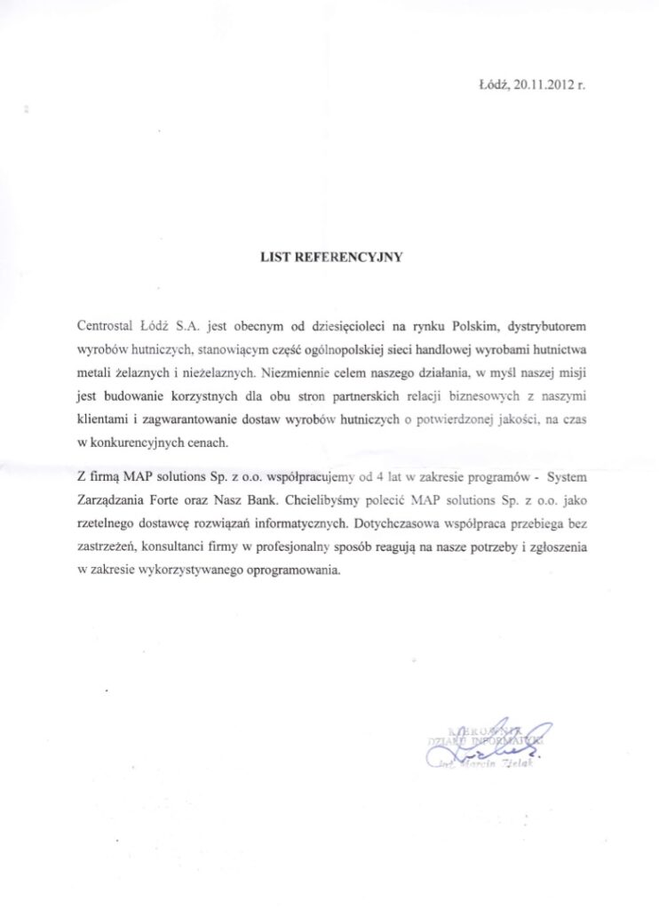 Referencje - Centrostal Łódź S.A.