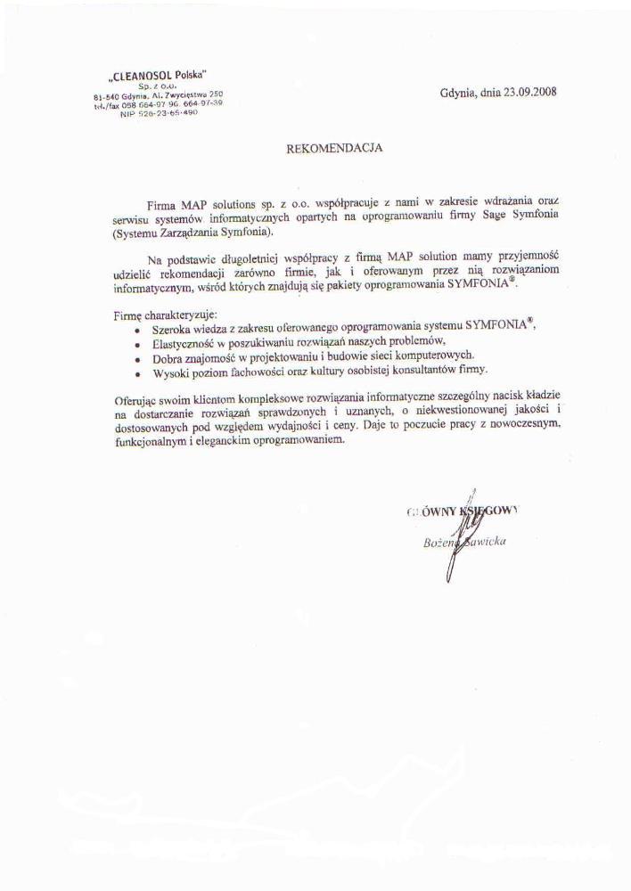 Referencje - Cleanosol Polska Sp. z o.o.