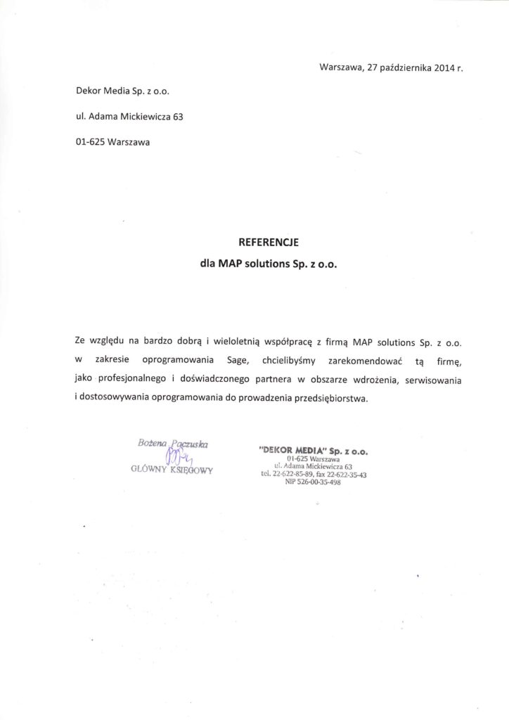 Referencje - DEKOR MEDIA Sp. z o.o.