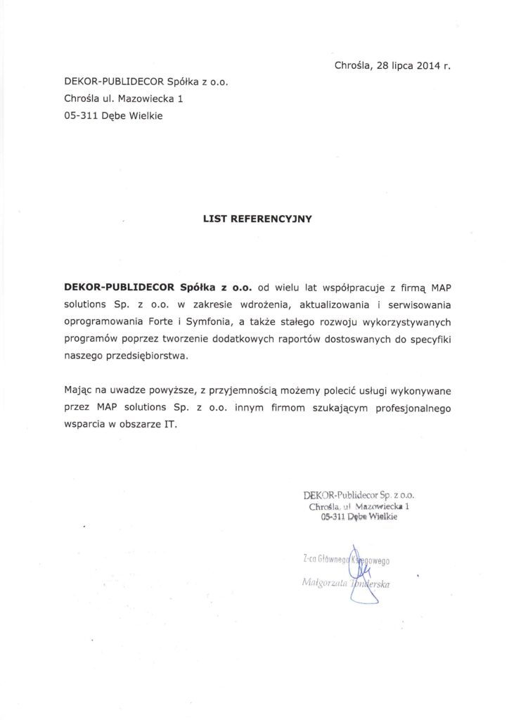 Referencje - DEKOR-Publidecor Sp. z o.o.