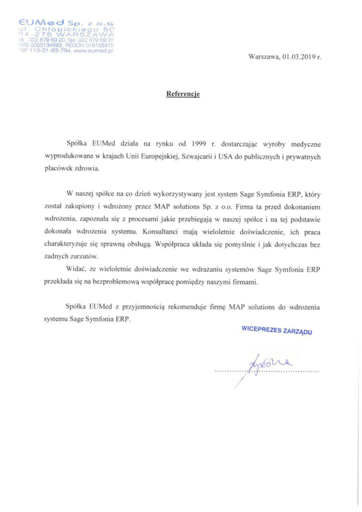 Referencje - EUMed Sp. z o.o.