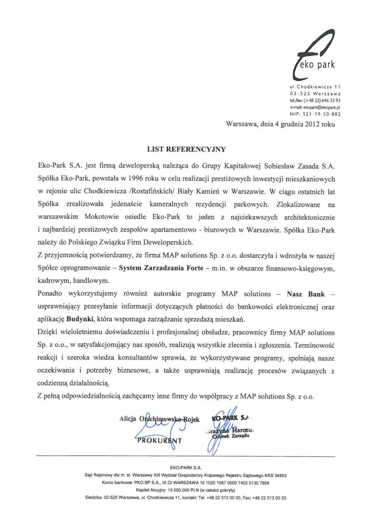 Referencje - Eko-Park S.A.