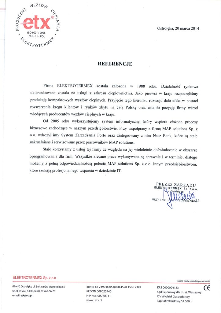 Referencje - ELEKTROTERMEX Sp. z o.o.