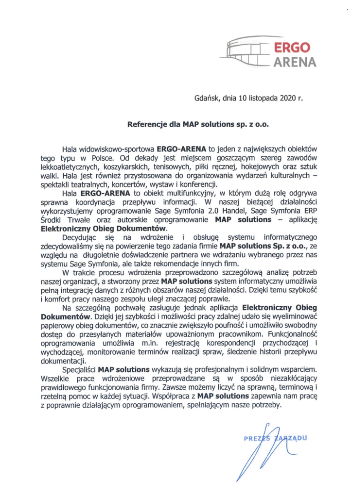 Referencje - ERGO ARENA