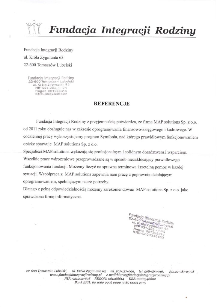 Referencje - Fundacja Integracji Rodziny