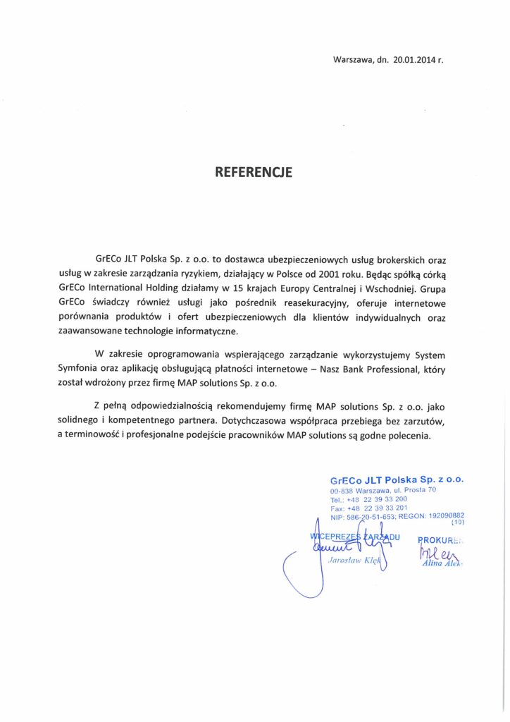 Referencje - GrECo JLT Polska Sp. z o.o