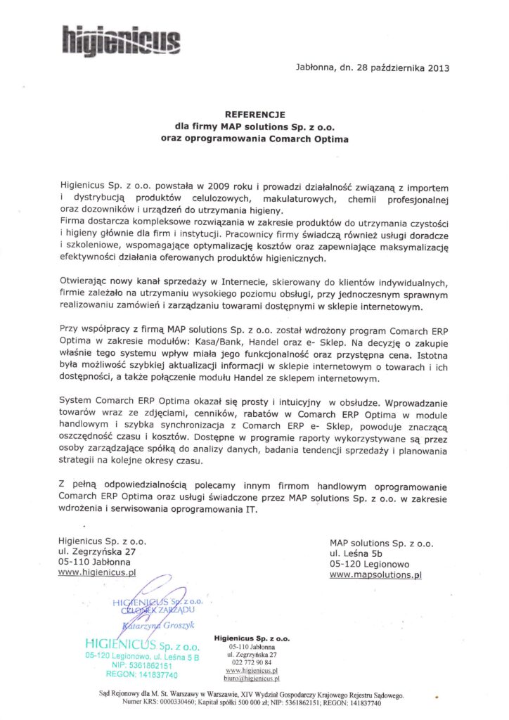 Referencje - Higienicus Sp. z o.o.
