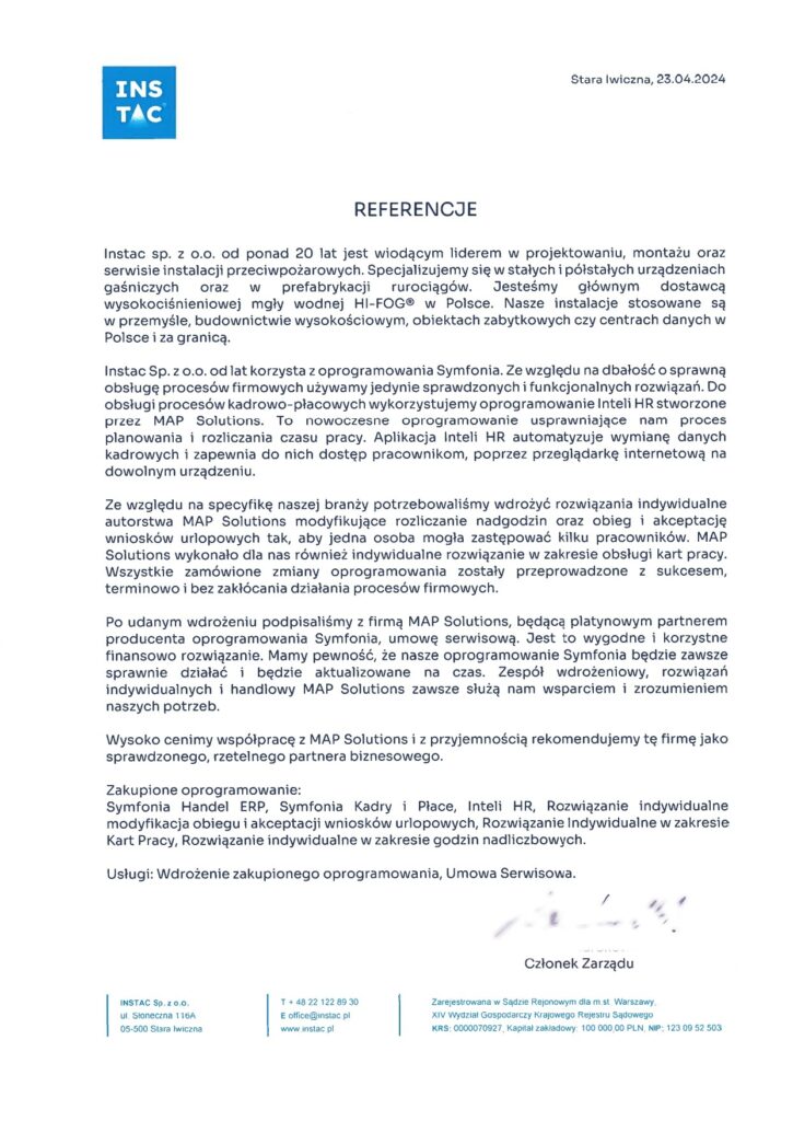 Referencje - Instac sp. z o.o.