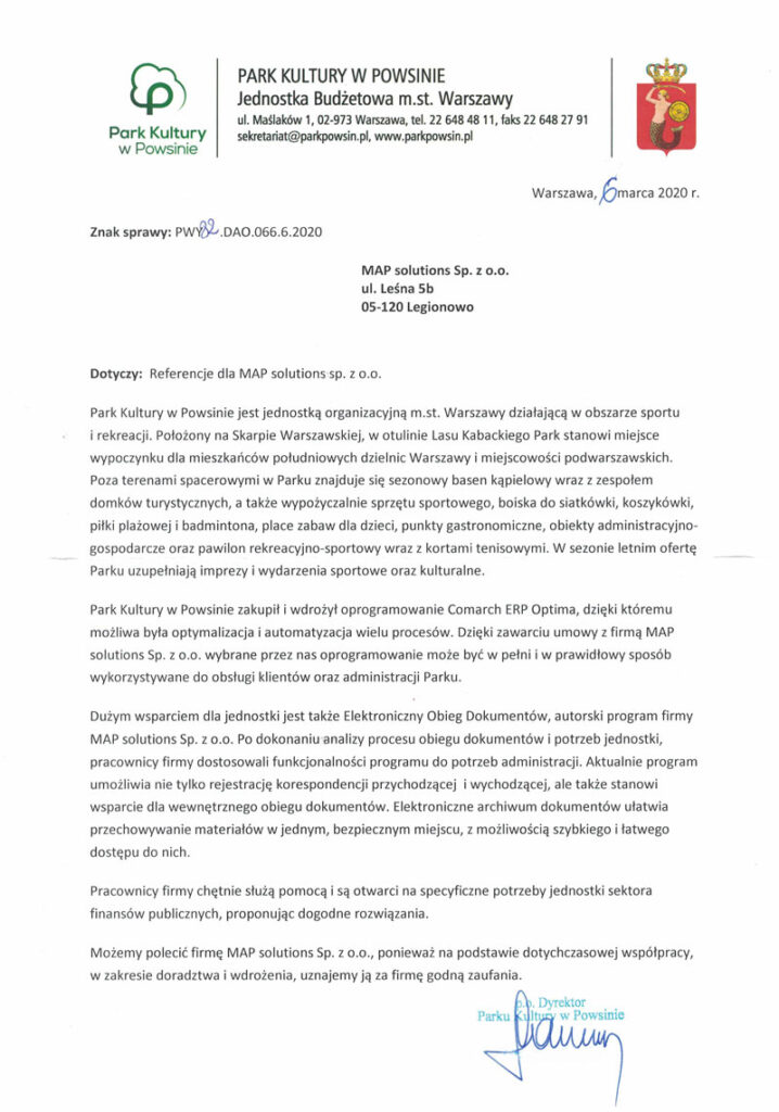 Referencje - Park Kultury w Powsinie