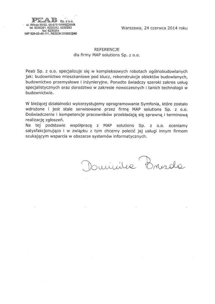 Referencje - PEAB Sp. z o.o.