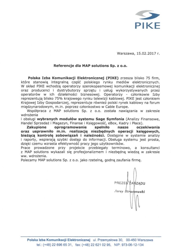 Referencje - Polska Izba Komunikacji Elektronicznej (PIKE)