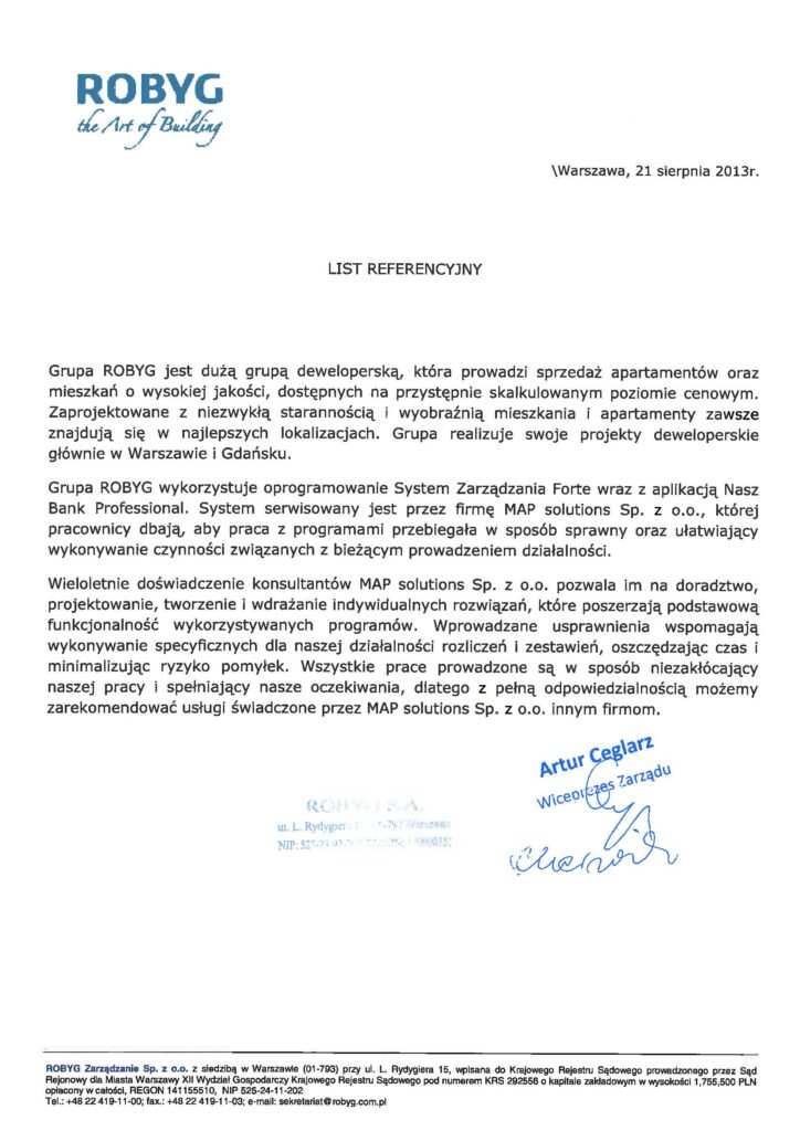 Referencje - ROBYG DEVELOPMENT SP. Z O.O.