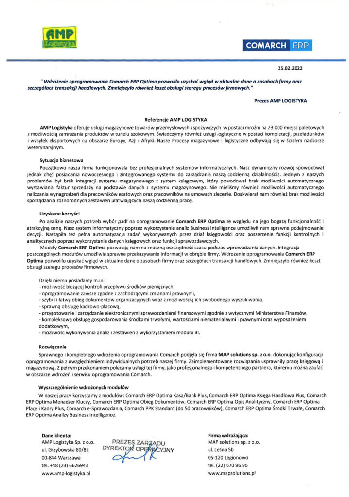 Referencje - AMP Logistyka