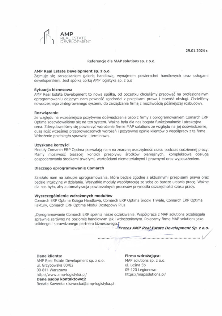 Referencje - AMP Real Estate Development sp. z o.o.