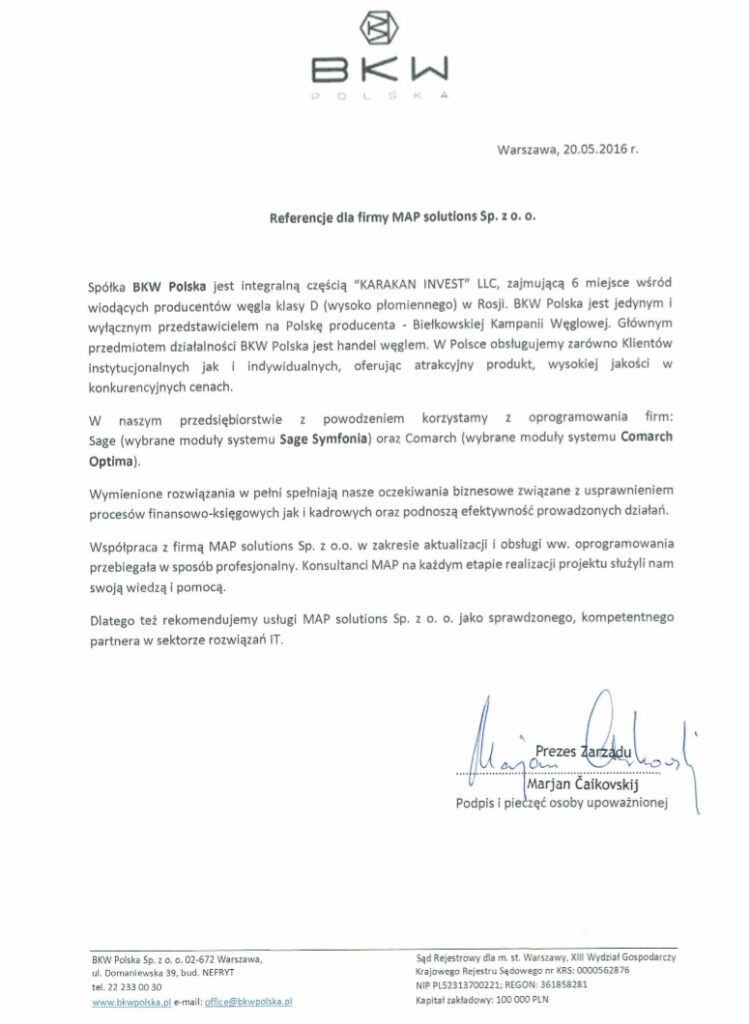 Referencje - BKW Polska Sp. z o. o.