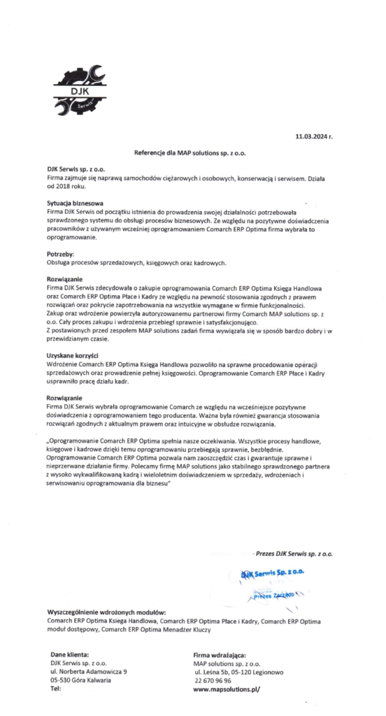 Referencje - DJK Serwis sp. z o.o.