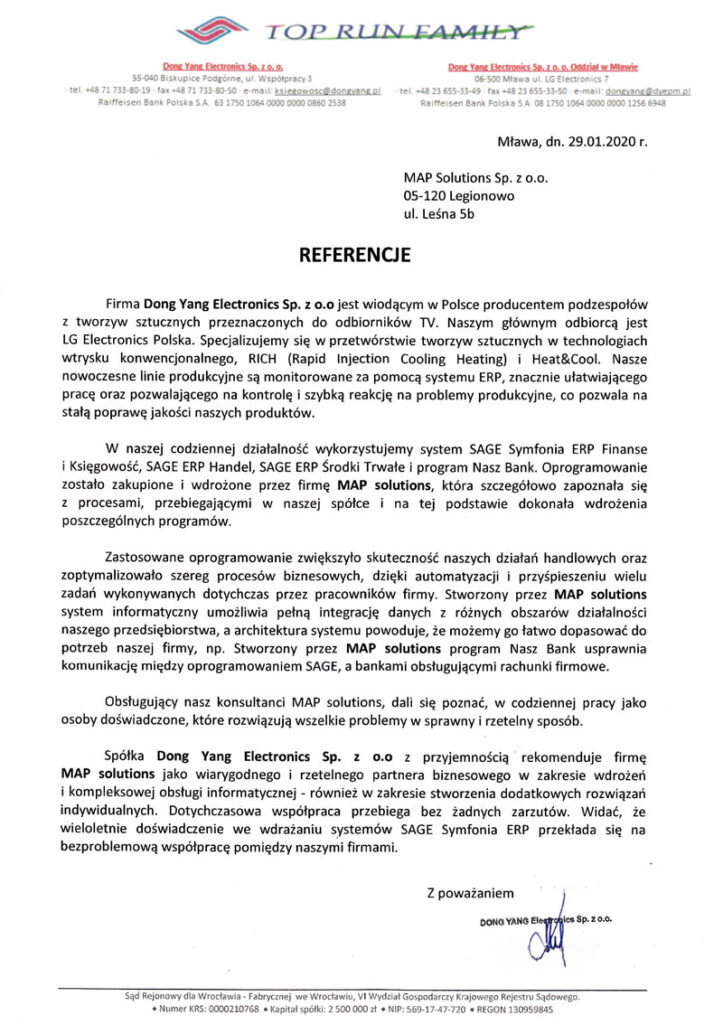 Referencje - Dong Yang Electronics Sp. z o.o.
