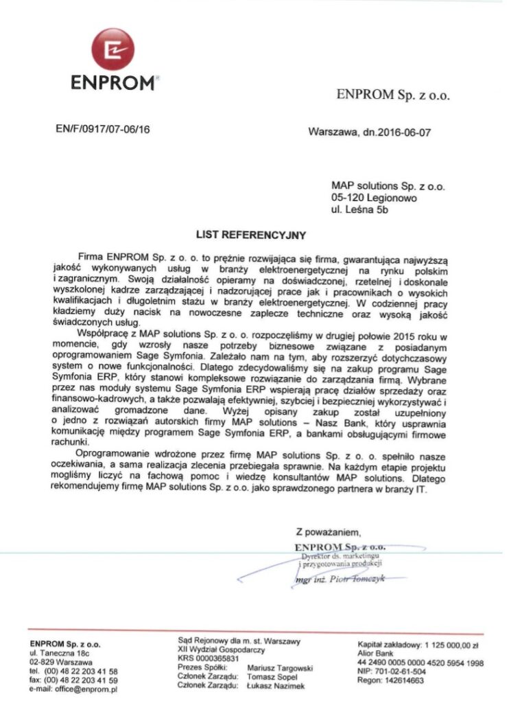 Referencje - ENPROM Sp. z o.o.