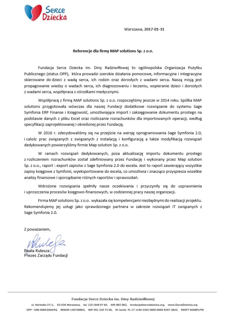 Referencje - Fundacja Serce Dziecka im. Diny Radziwiłłowej