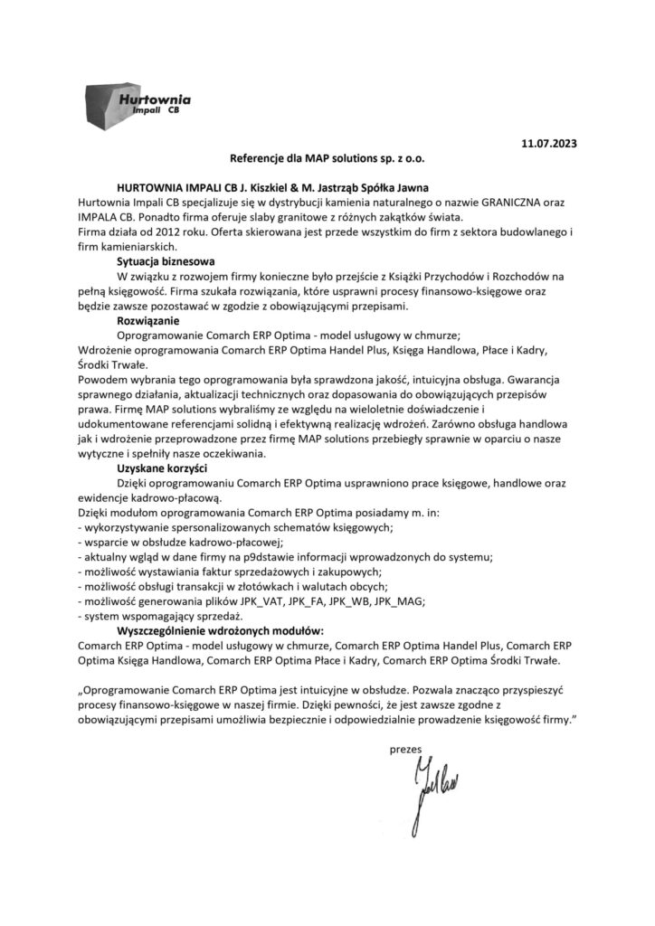 Referencje - Hurtownia Impali CB