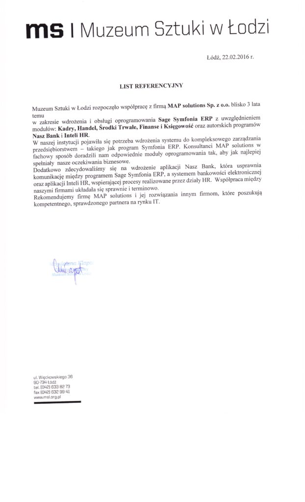 Referencje - Muzeum Sztuki w Łodzi