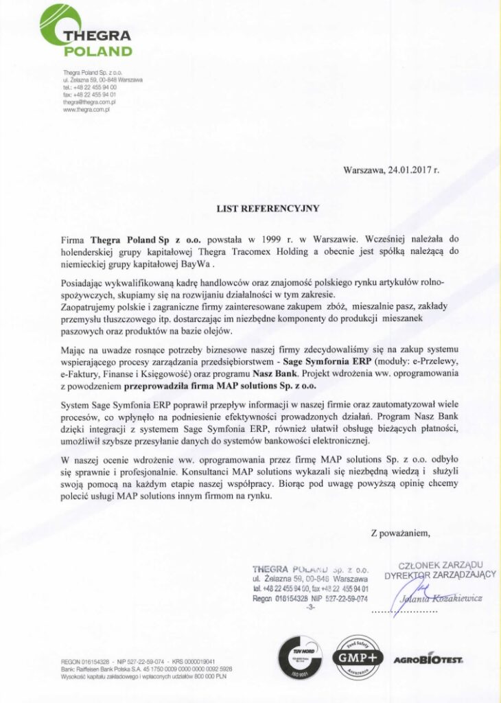 Referencje - Thegra Poland Sp. z o.o.