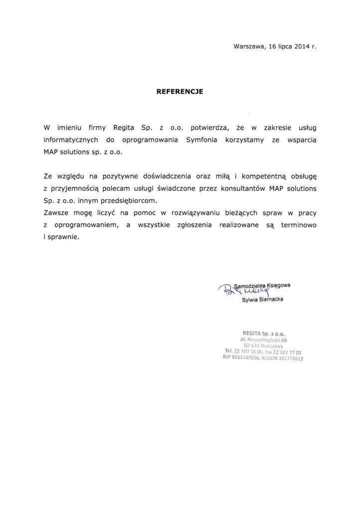 Referencje - Regita Sp. z o.o.