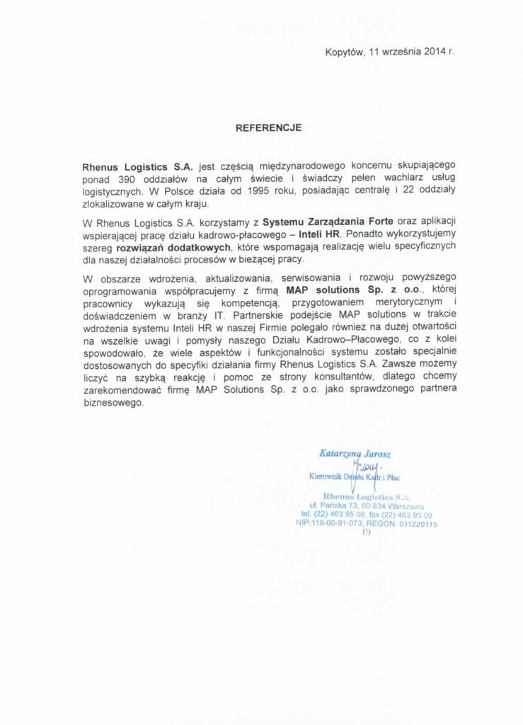 Referencje - Rhenus Logistics S.A.
