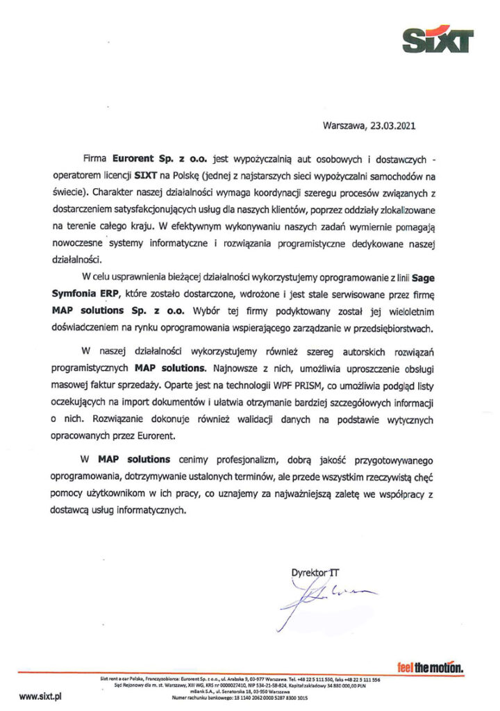 Referencje - EURORENT Sp. z o.o.