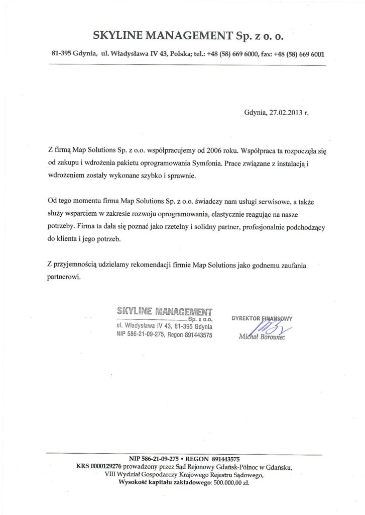 Referencje - SKYLINE MANAGEMENT Sp. z o.o.