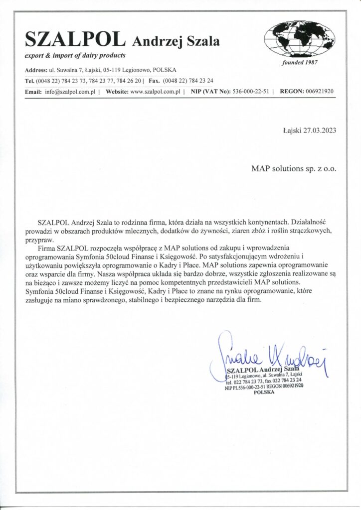 Referencje - Szalpol Andrzej Szala