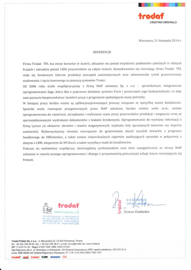 Referencje - TRODAT Polska Sp. z o.o.
