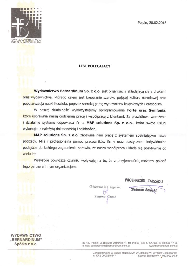 Referencje - Wydawnictwo „BERNARDINUM”