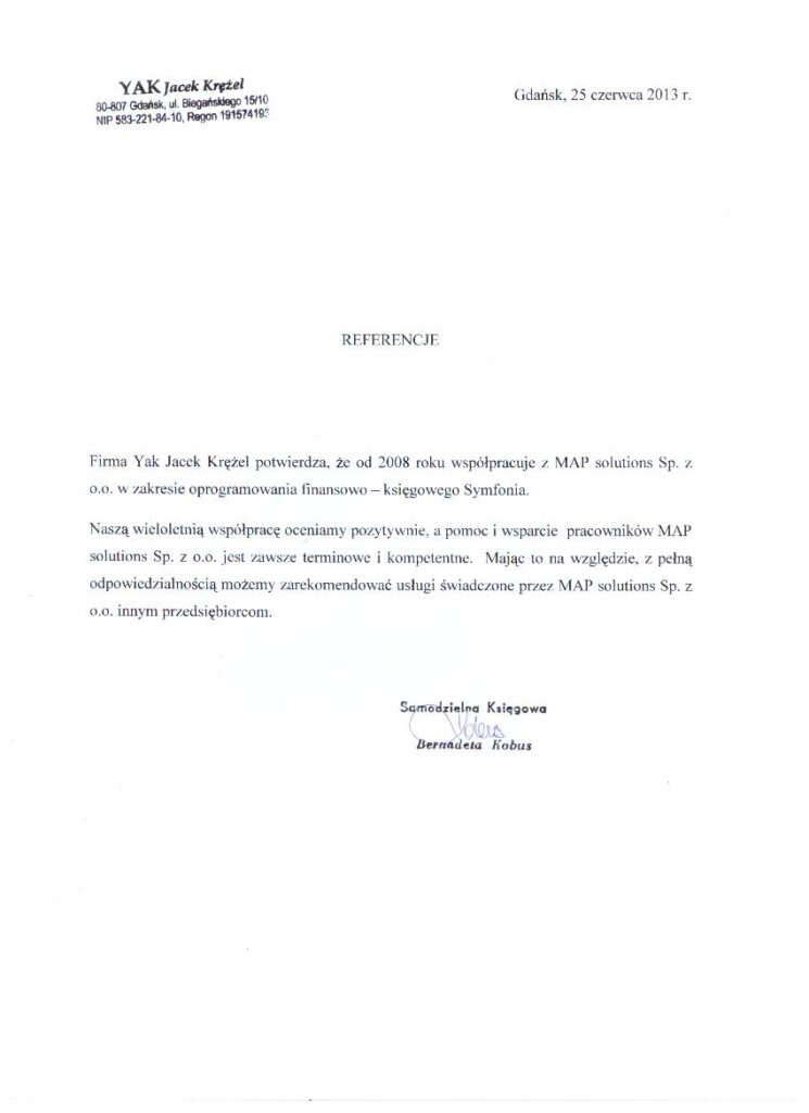 Referencje - YAK Jacek Krężel