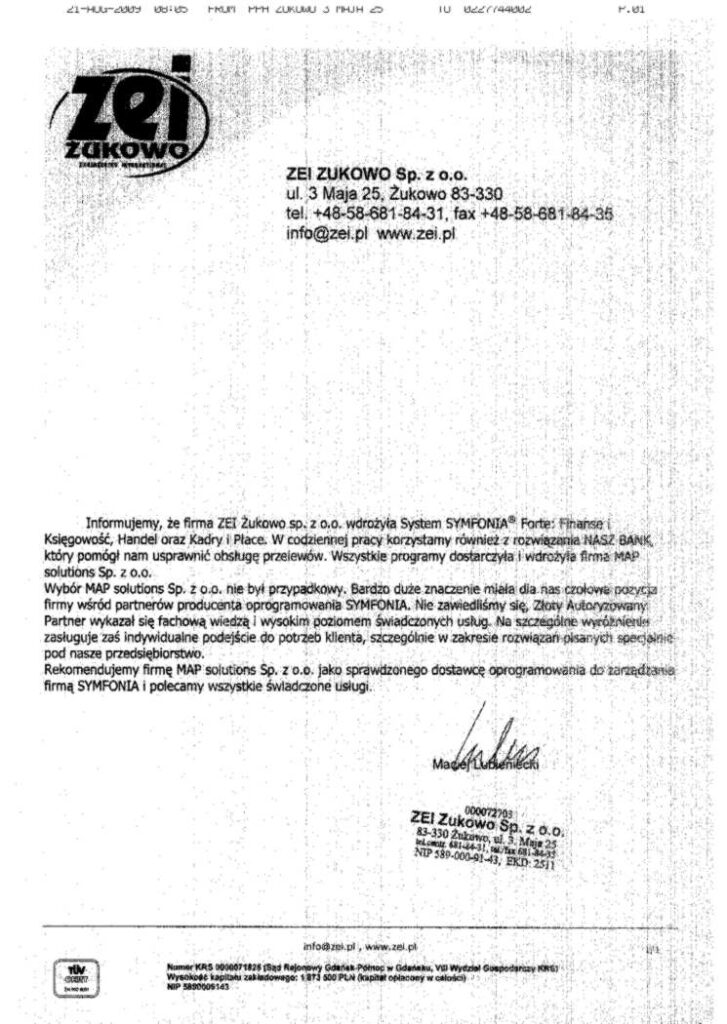 Referencje - ZEI Żukowo Sp. z o.o.