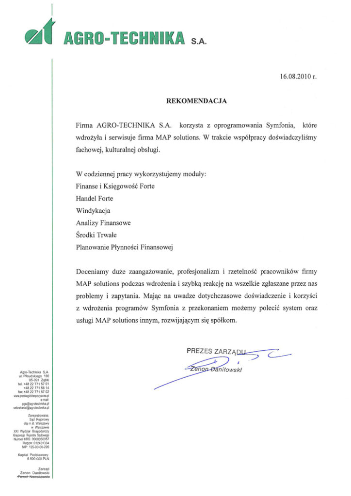 Referencje - Agro – Technika S.A.