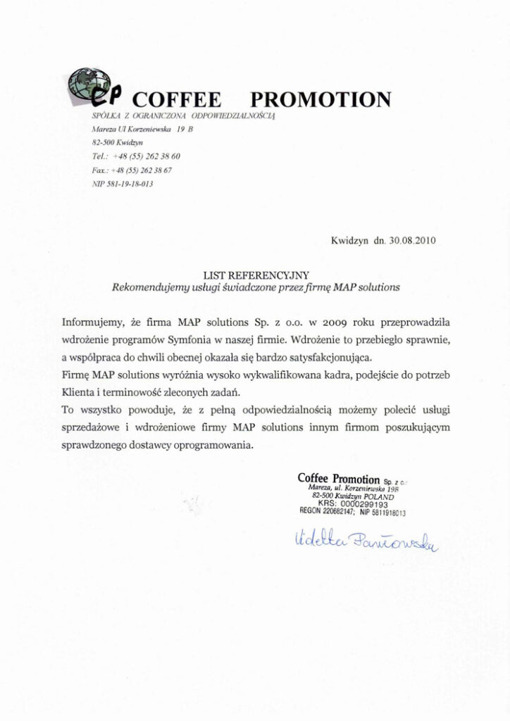 Referencje - Coffee Promotion Sp. z o.o.