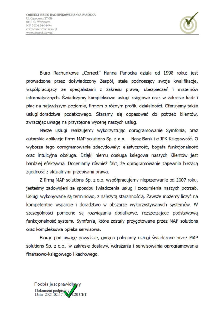 Referencje - CORRECT Biuro Rachunkowe