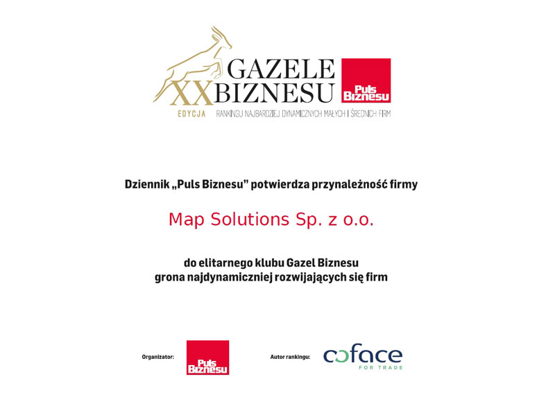 MAP SOLUTIONS LAUREATEM RANKINGU GAZELE BIZNESU 2019