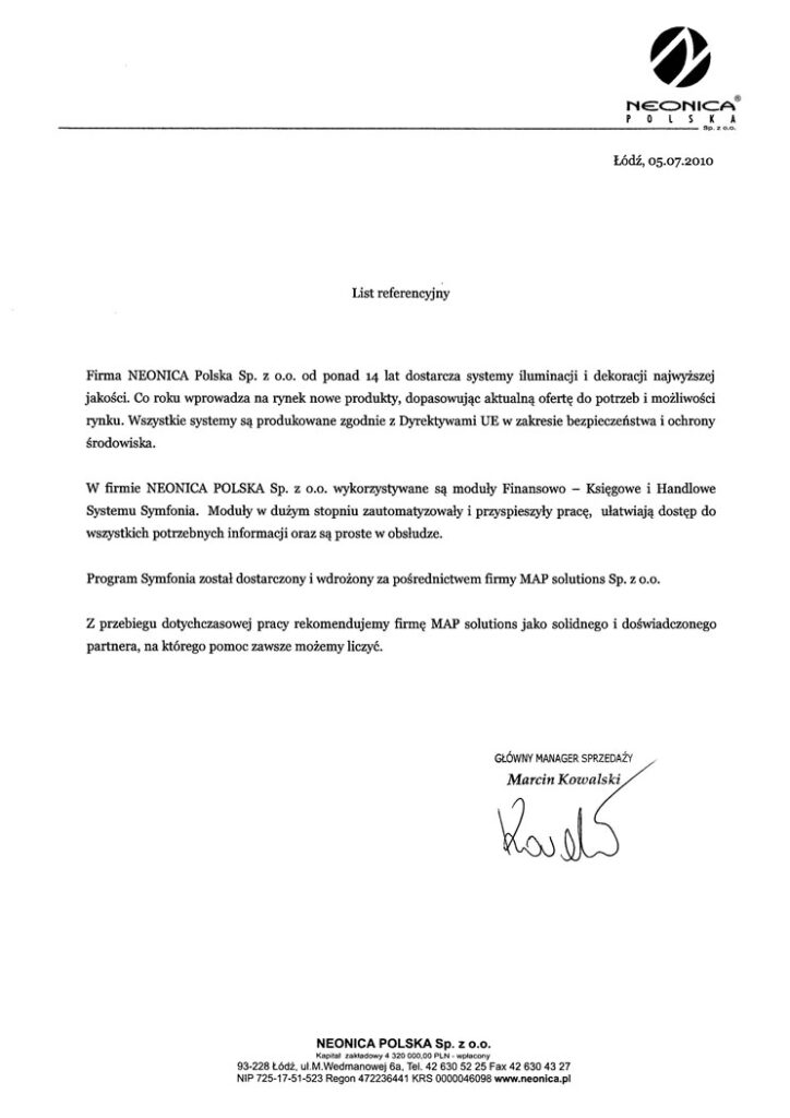 Referencje - Neonica Polska Sp. z o.o.