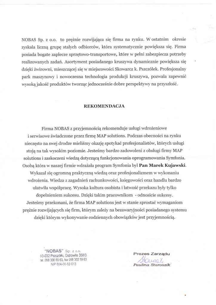 Referencje - Nobas Sp. z o.o.