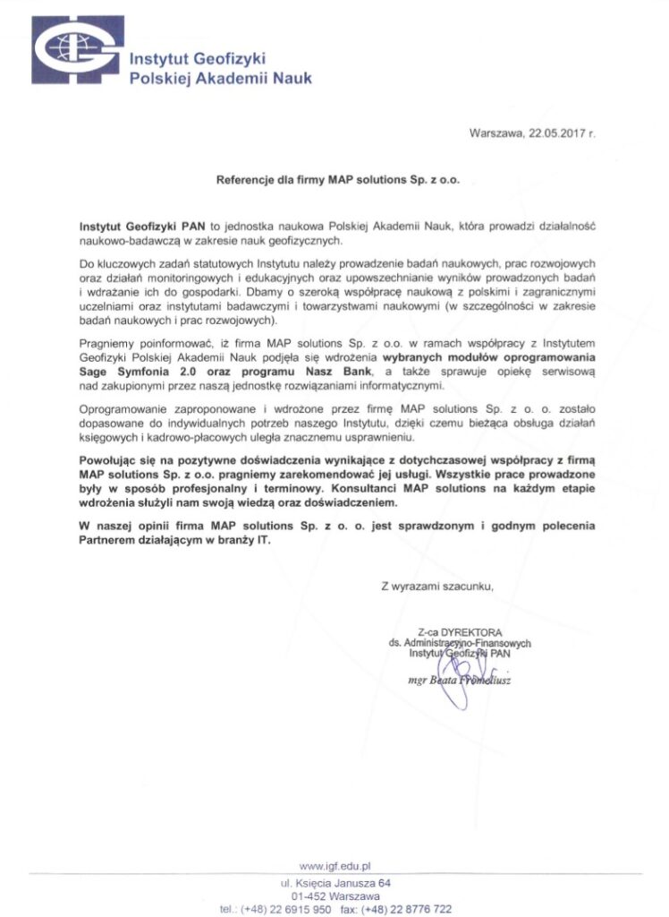 Referencje - Instytut Geofizyki Polska Akademia Nauk